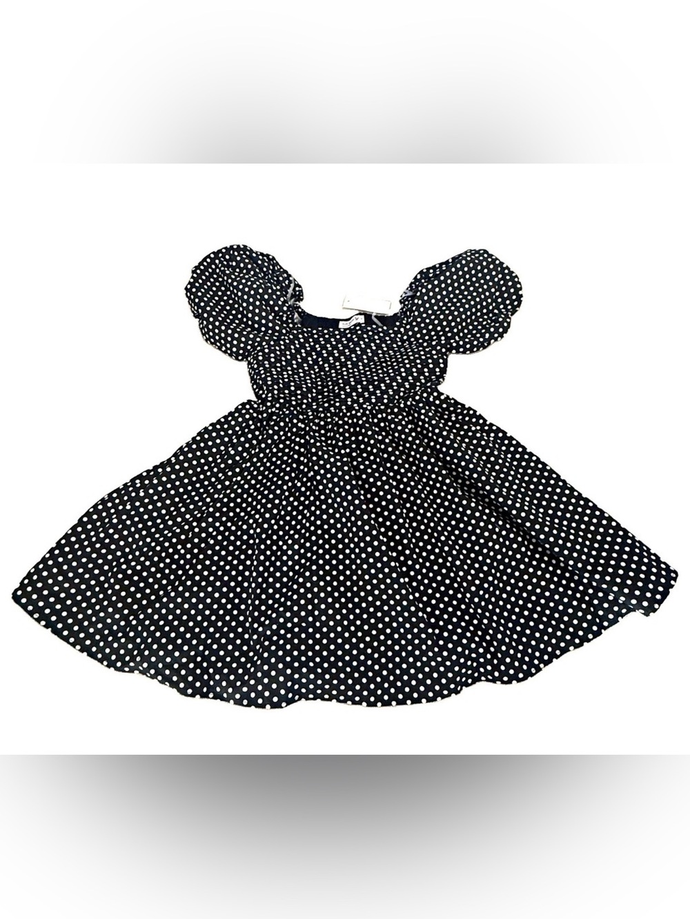 Knit Works Girls Size 8 Black White Polka Dot Puff Sleeve Dress NWT